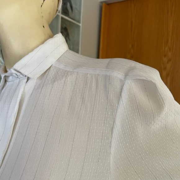 Vintage JAC DALE IVORY BLOUSE with SILVER THREAD Dressy Long Sleeve, Button-Down - Picture 3 of 16